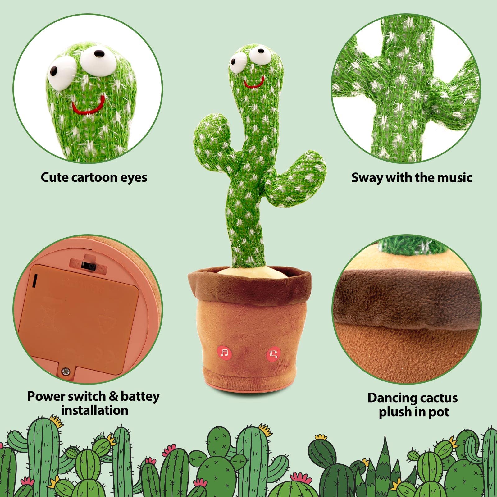 Dancing Cactus,Cactus Toy,Cactus Toys for Kids That Repeats Your Words,Dancing Cactus Plush for Babies Talking & Repeating Home Decoration Children's Early Education