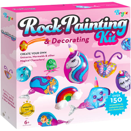 Rock Painting Kit for Kids with Unicorn Horns, Mermaid Tails and Butterfly Accessories - Includes Step-by-Step Rock Art Lessons for Girls and Boys All Ages - Arts and Crafts Paint Kits Gifts and Toys