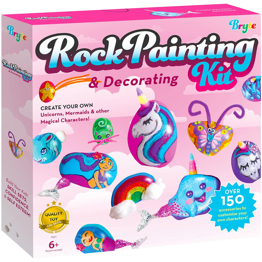 Rock Painting Kit for Kids with Unicorn Horns, Mermaid Tails and Butterfly Accessories - Includes Step-by-Step Rock Art Lessons for Girls and Boys All Ages - Arts and Crafts Paint Kits Gifts and Toys