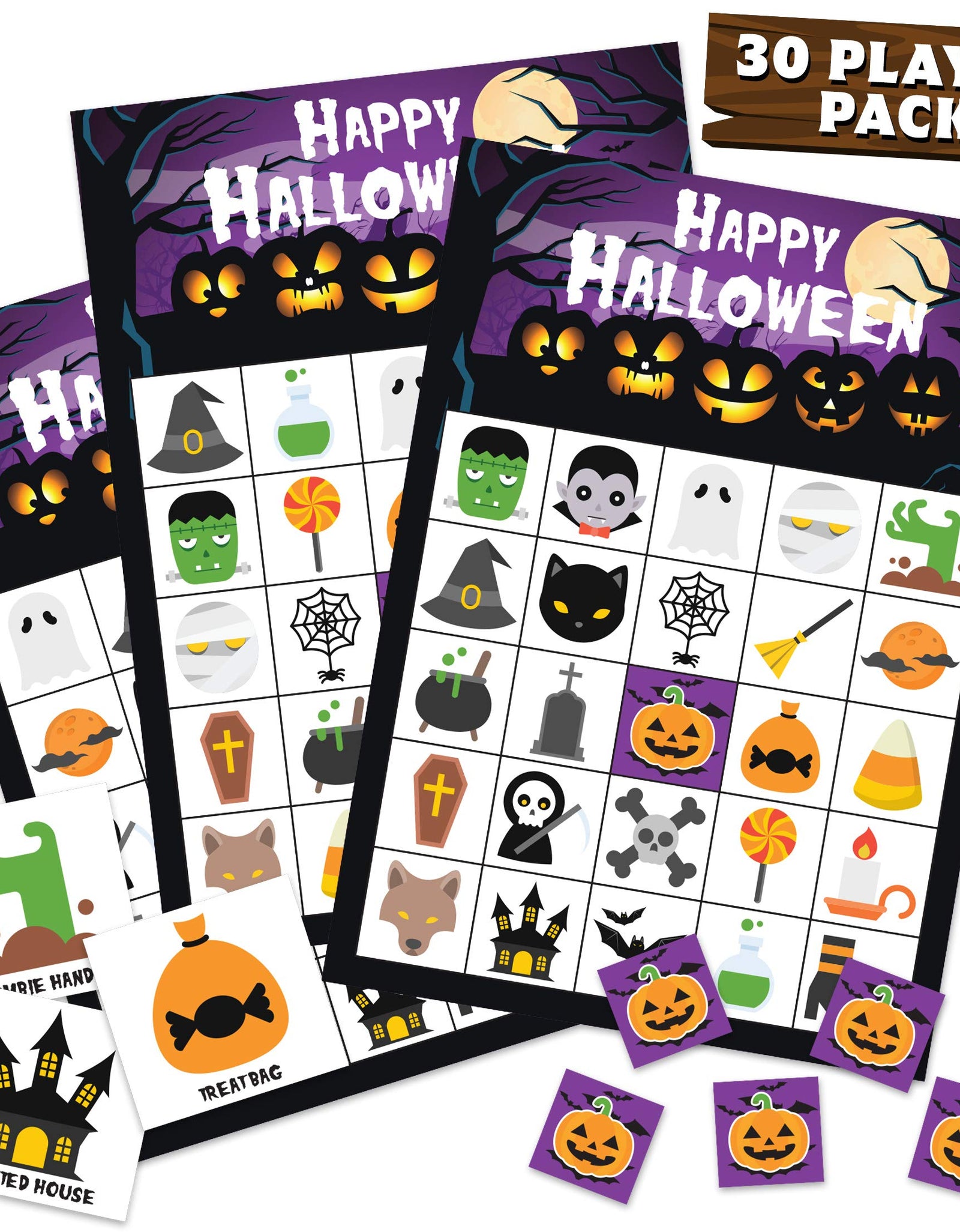 Halloween Bingo Game Set - 30 Player Cards Pack - Halloween Party Games for Kids, Adults & Family Activity - Halloween Crafts for Classroom School Supplies Board Games