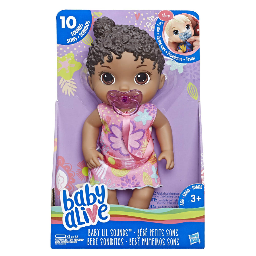 Baby Alive Baby Lil Sounds: Interactive Black Hair Baby Doll for Girls & Boys Ages 3 & Up, Makes 10 Sound Effects, Including Giggles, Cries, Baby Doll with Pacifier