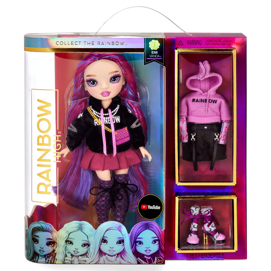 Rainbow High Series 3 EMI Vanda Fashion Doll – Orchid (Deep Purple) with 2 Designer Outfits to Mix & Match with Accessories, Gift for Kids and Collectors, Toys for Kids Ages 6 7 8+ to 12 Years Old