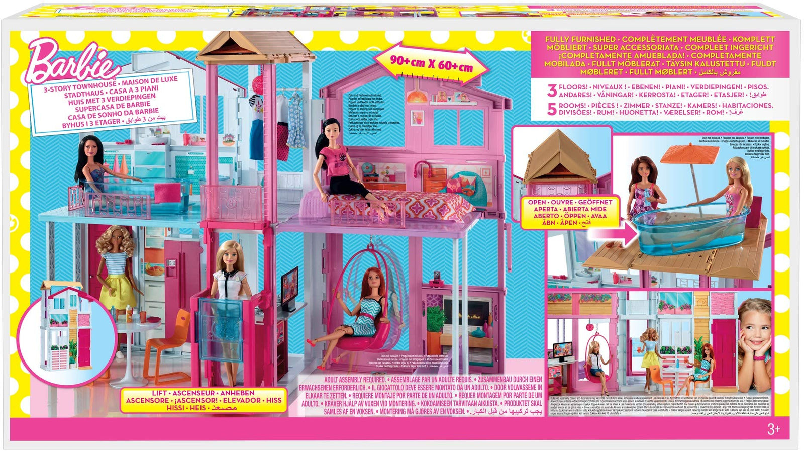 Barbie 3-Story House with Pop-Up Umbrella, Multicolor [Amazon Exclusive]