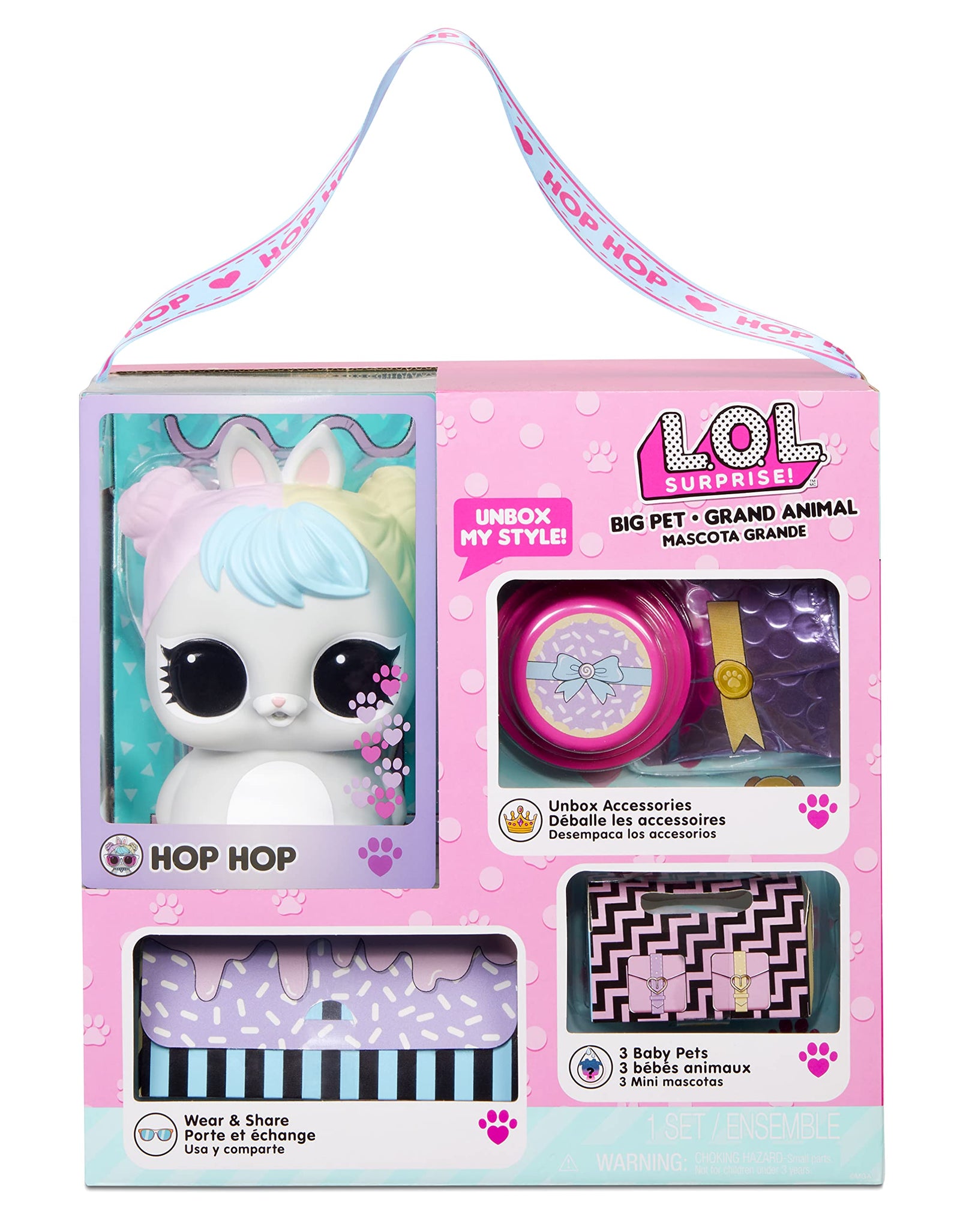 LOL Surprise Big Pet Hop Hop with 15 Surprises Including Wear and Share Glasses & Necklace, 2 Pet Babies, Accessories, Backpack or Piggy Bank, Gifts for Kids and Toys for Girls Ages 4 5 6 7+ Years Old