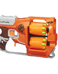 NERF Zombie Strike FlipFury Blaster -- 2 Flipping 6-Dart Drums -- Fire 6 Darts, Flip, Fire 6 More -- 12 Zombie Strike Elite Darts
