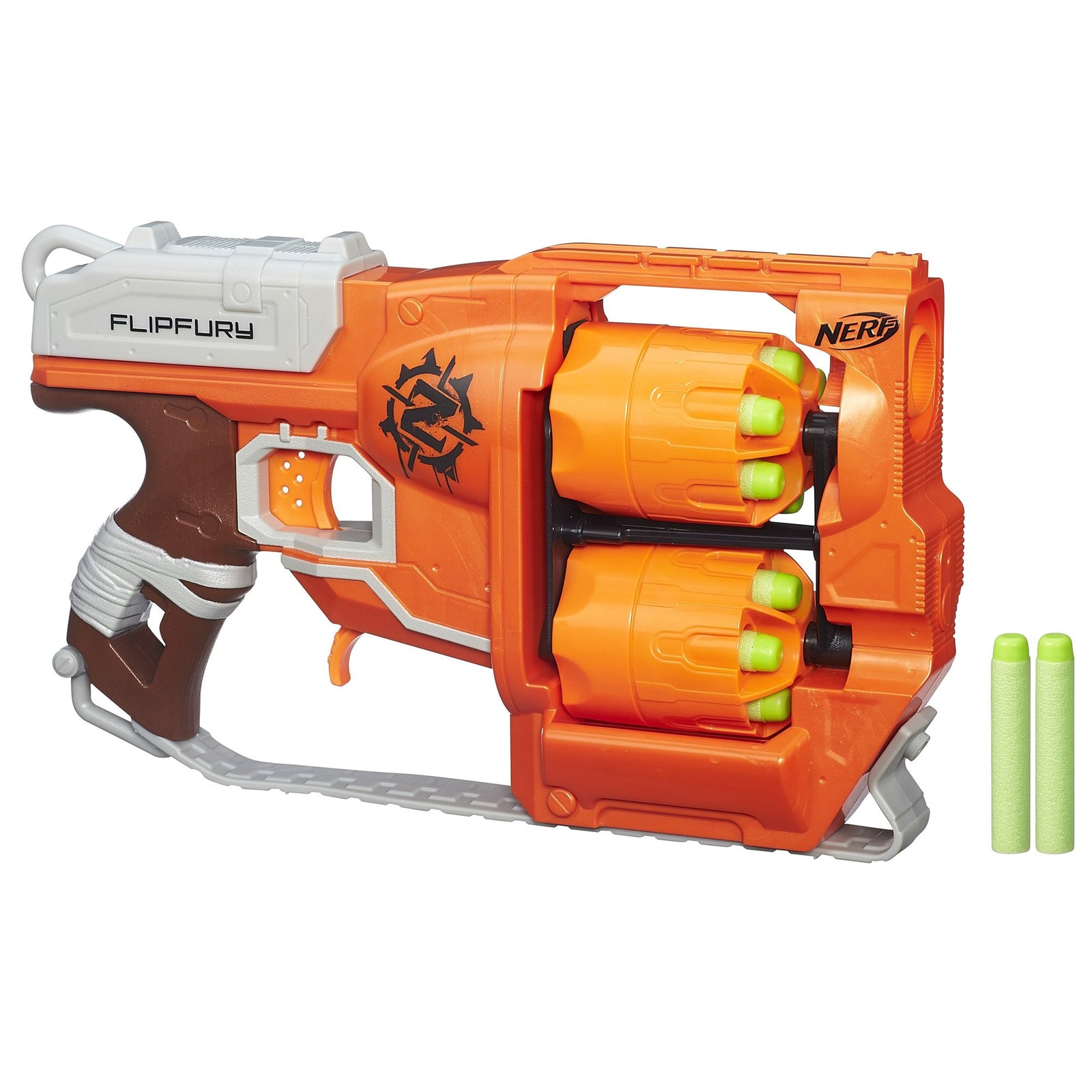 NERF Zombie Strike FlipFury Blaster -- 2 Flipping 6-Dart Drums -- Fire 6 Darts, Flip, Fire 6 More -- 12 Zombie Strike Elite Darts