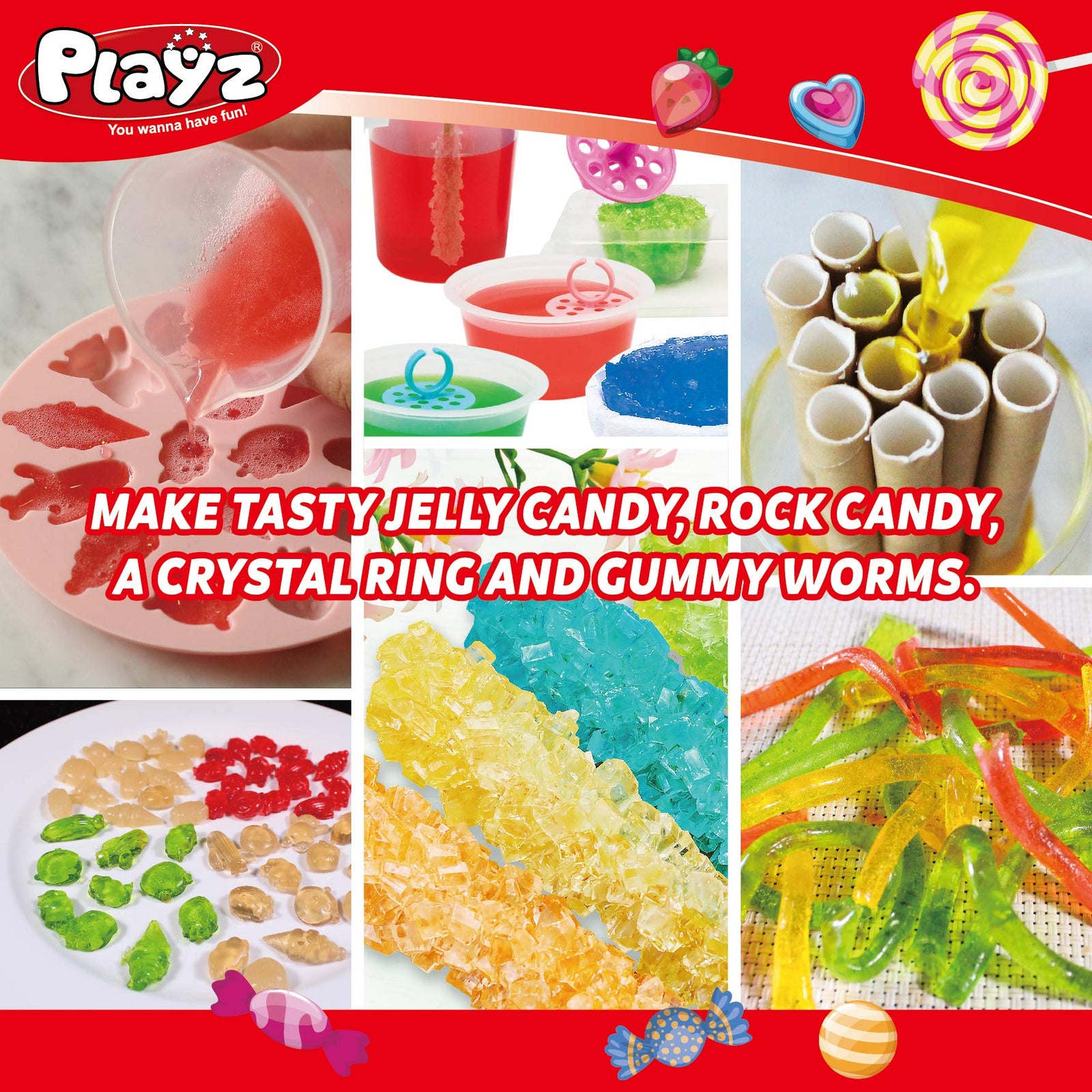 Playz Edible Candy! Food Science STEM Chemistry Kit - 40+ DIY Make Your Own Chocolates and Candy Experiments for Boy, Girls, Teenagers, & Kids Ages 8, 9, 10, 11, 12, 13+ Years Old