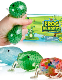 Frog Beadeez 3 Pack Stress Balls for Kids and Adults with Squishy Water Beads, Animal Shaped Stress Relief Toys, Fidget Sensory Toys for Autistic Children, ADHD, Anxiety, Animal Birthday Party Favors
