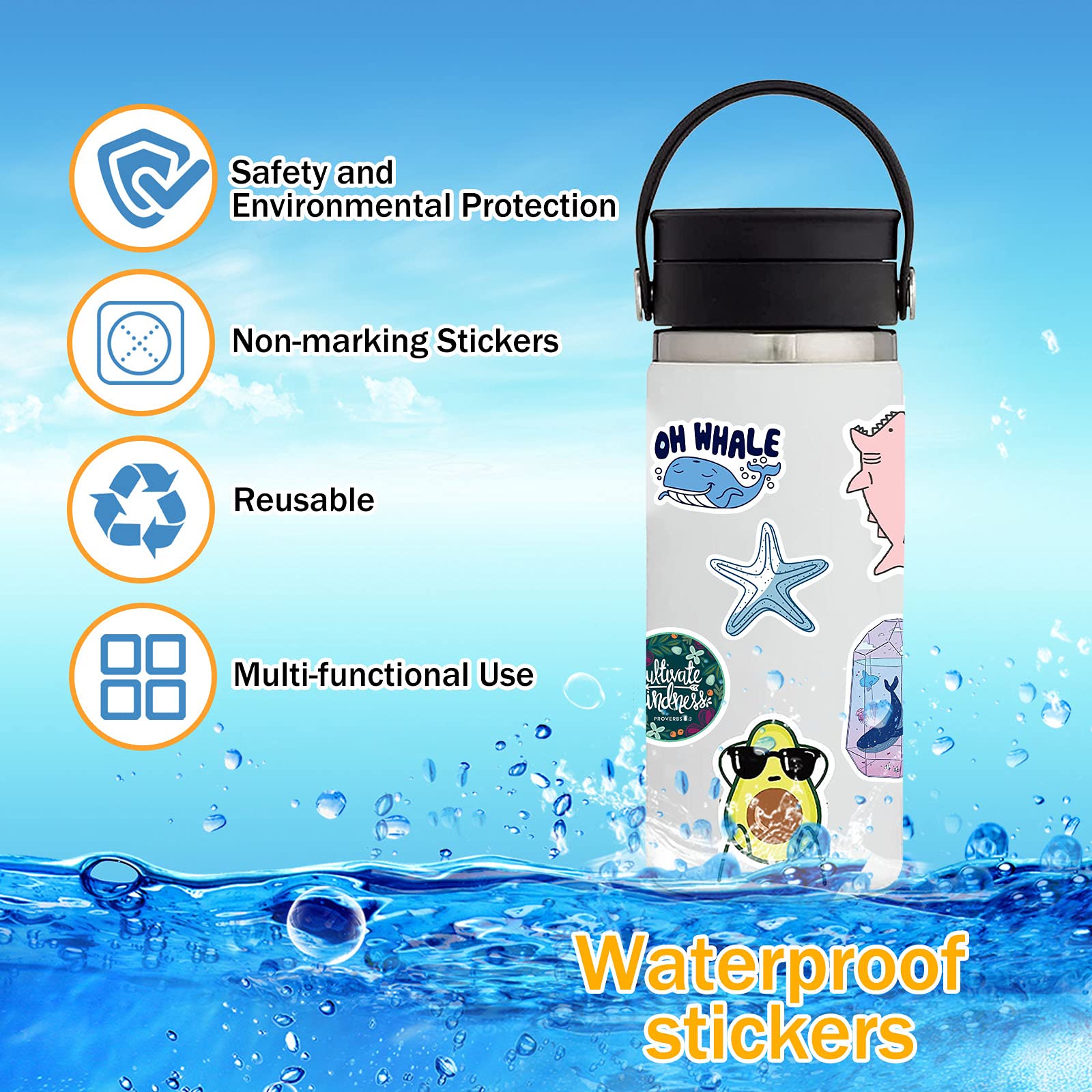 200 PCS Stickers for Water Bottles, Cute Vinyl Waterproof Aesthetic Stickers, Cool Stickers for Hydroflask Car Skateboard Laptop Hard Hat Suitcase, Perfect Gifts for Kids, Teens, Adults
