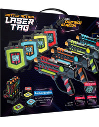 Rechargeable Laser Tag Set + Innovative LCDs and Sync – 4 Infrared Guns & Vests - Gifts for Teens and Adults Boys & Girls - Outdoor Games - Cool Group Activity Family Fun - Gift for Kids Ages 8-12 +
