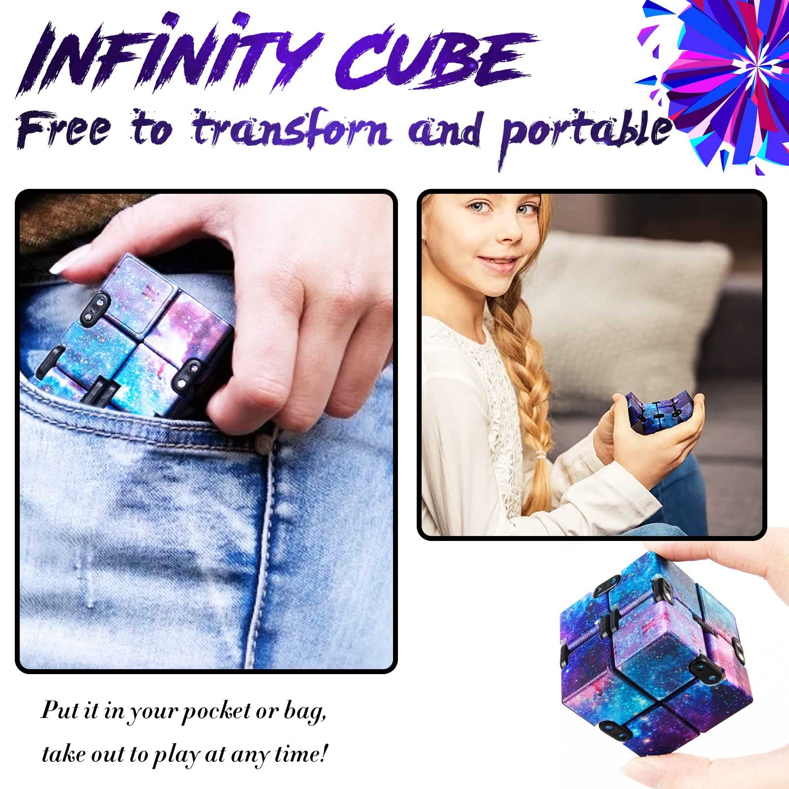 Fidget Toys Infinity Cube, Fidget Blocks for Stress and Anxiety Relief Mini Preschool Toys, Fidget Cube Toy Relaxing Hand-Held for Adults and Kids, Killing Time for ADD/ADHD/OCD (Starry Sky) Eoqiza