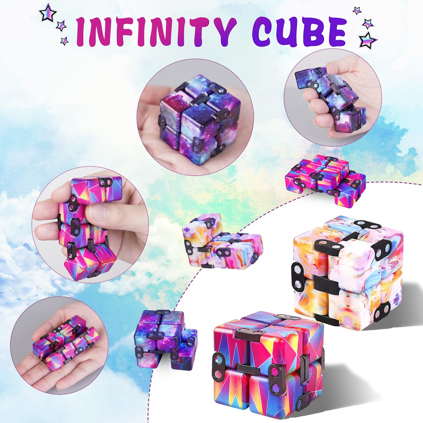IGINOA 4 Packs Infinity Cube Fidget Toy Stress Relieving Fidgeting Game for Kids and Adults,Cute Mini Unique Gadget Anxiety Relief Kill Time Magic Puzzle Flip ADD, ADHD, Killing