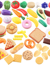 JOYIN 50 Pieces Kids Plastic Play Food Toys, Fake Food, Pretend Kitchen Playset, Toddler Imaginative Development Toys, Fun Educational Game Accessories, Bithday Gifts Party Supplies
