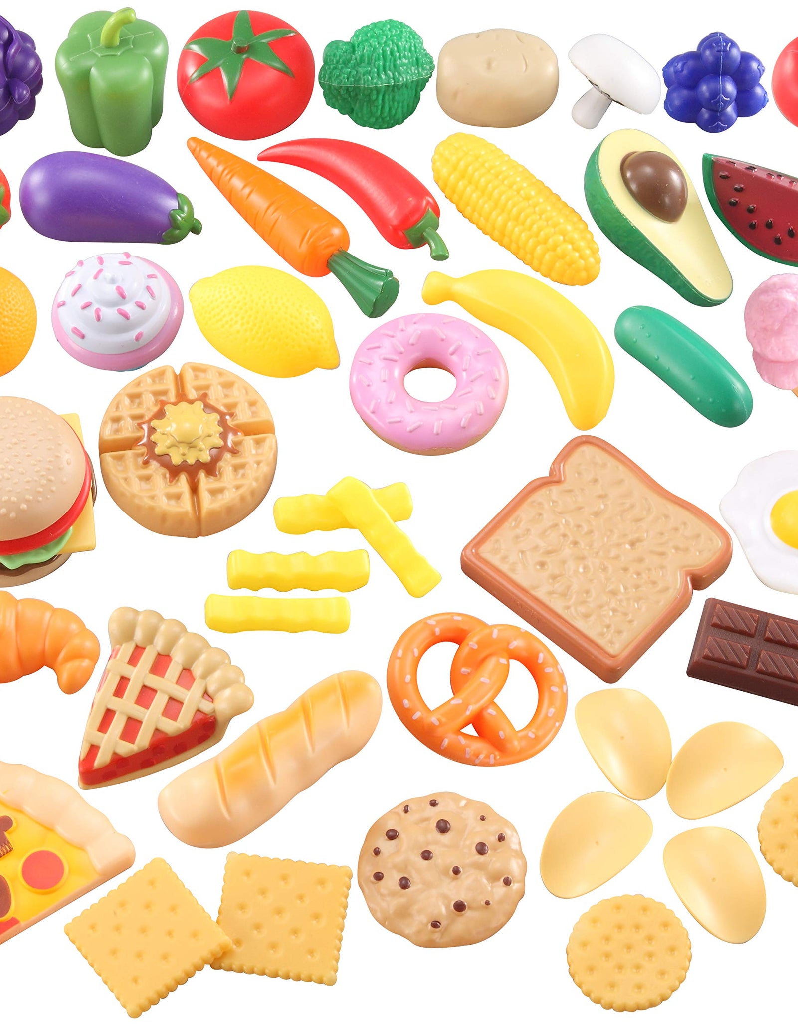 JOYIN 50 Pieces Kids Plastic Play Food Toys, Fake Food, Pretend Kitchen Playset, Toddler Imaginative Development Toys, Fun Educational Game Accessories, Bithday Gifts Party Supplies