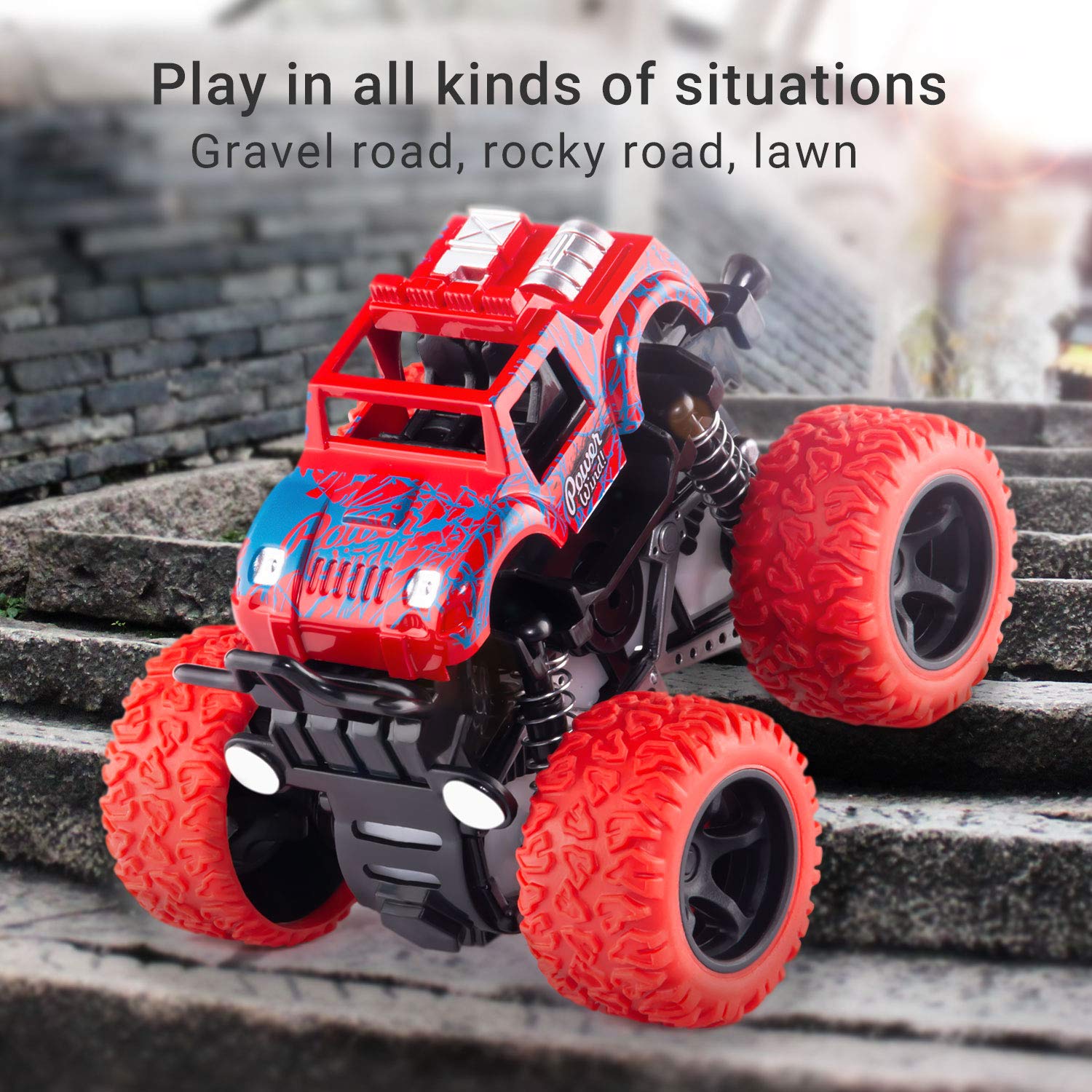 Monster Truck Toys - Friction Powered Toy Cars Push and Go Vehicles for Kids Best Christmas Birthday Party Gift for Boys Girls Aged 3 and Above 4-Pack