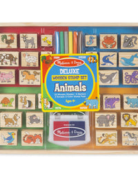 Melissa & Doug Deluxe Wooden Stamp Set: Animals - 30 Stamps, 6 Markers, 2 Stamp Pads
