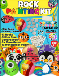 JOYEZA Deluxe Rock Painting Kit, Arts and Crafts for Girls Boys Age 6+ , 12 Rocks, Best Tween Gift Art Set, Waterproof Paints, All-inclusive Craft Kits Art Supplies, Kids Activities Age 4 5 6 7 8 9 10
