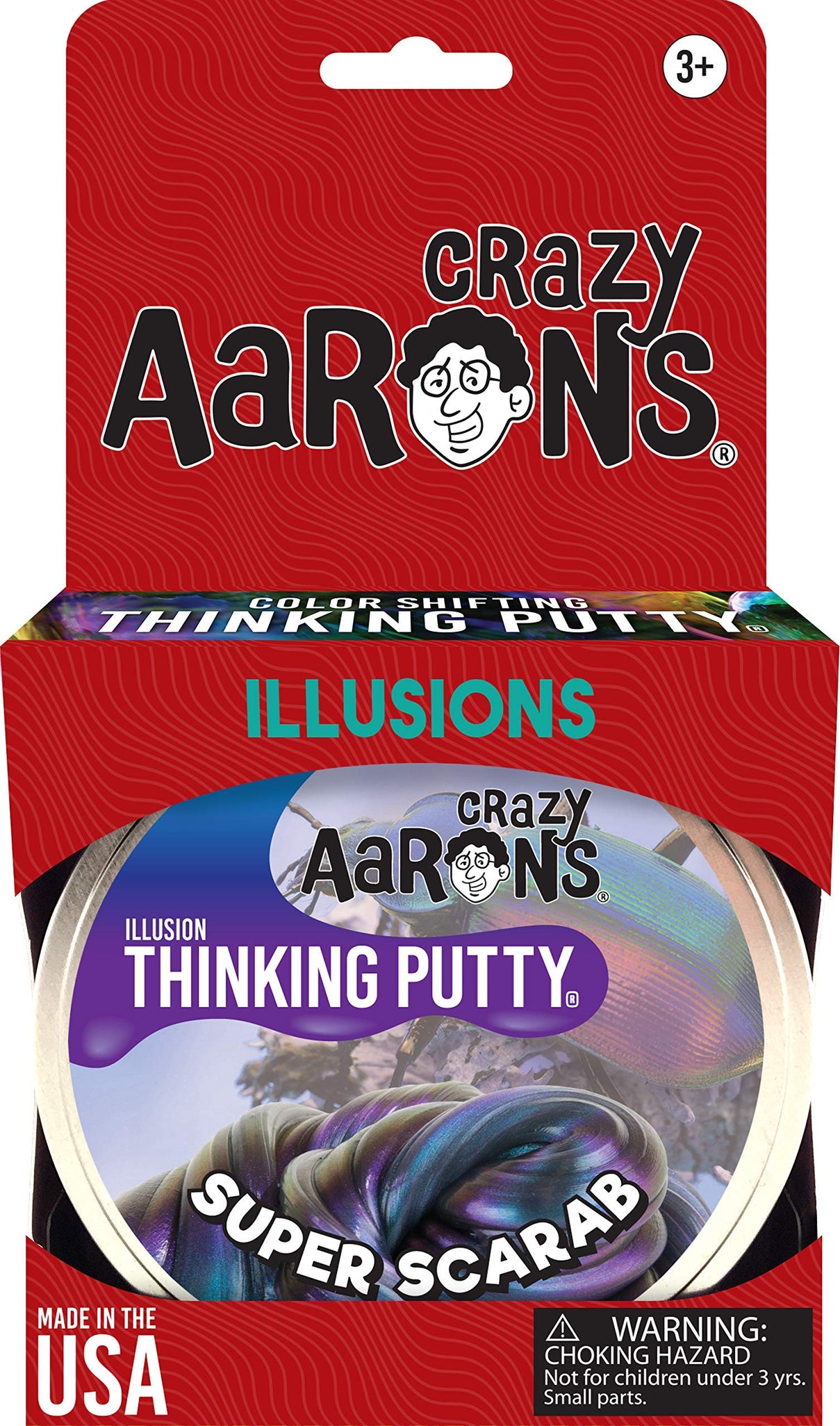 Crazy Aaron's Thinking Putty 4" Tin - Super Illusions Super Scarab - Multi-Color Putty, Soft Texture - Never Dries Out