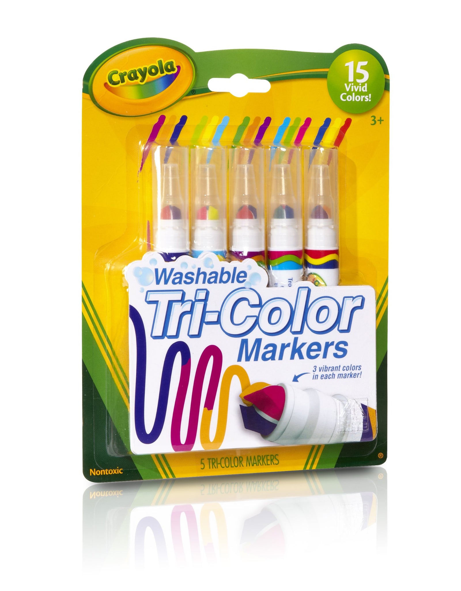 Crayola Triple Tip Markers, Washable Markers, 15 Vivid Colors, 5 Count