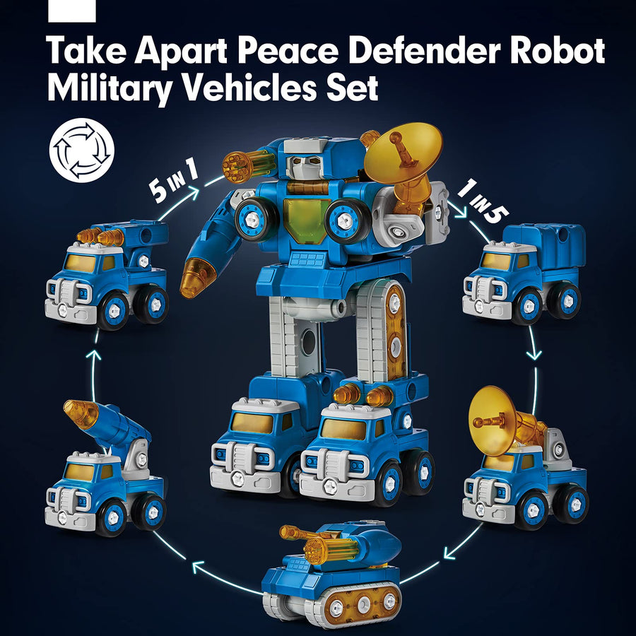Take Apart Robot Toys Vehicle Set 5 in 1 Construction Toys for 5 Year Old Boys STEM Toys Vehicles Transform into Robot for Kids Toys for 6 7 Year Old Boys Kids Building Toys Ages 5+