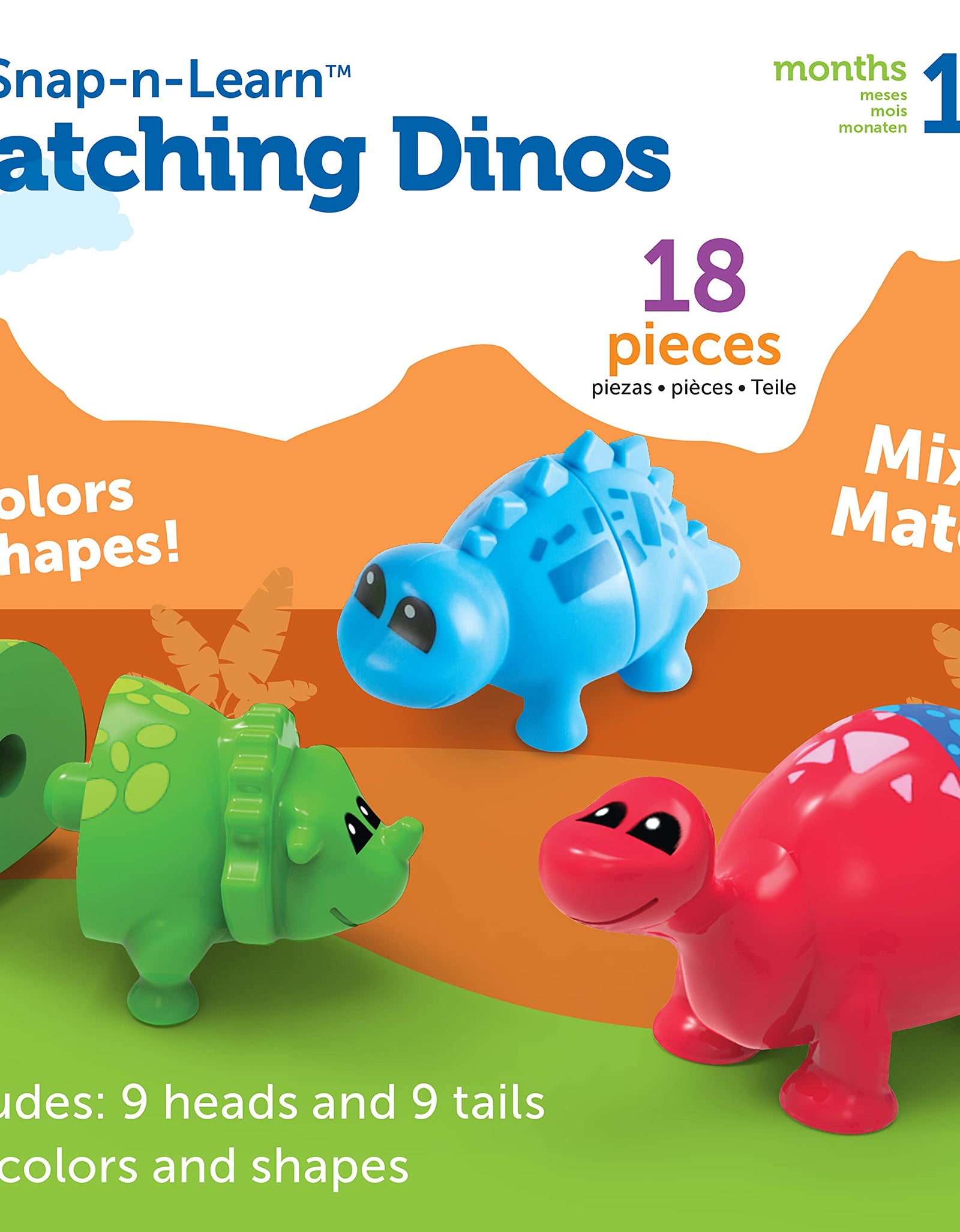 Learning Resources Snap-n-Learn Matching Dinos, Fine Motor, Counting & Sorting Toy, Shape Sorting, 18 Pieces, Dinosaurs Toys , Ages 18+ months