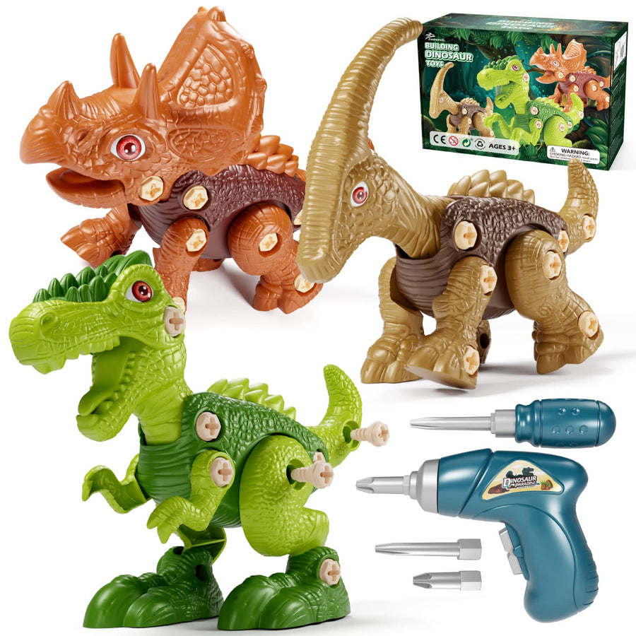 Jasonwell Kids Building Dinosaur Toys - Boys STEM Educational Take Apart Construction Set Learning Kit Creative Activities Games Birthday Gifts for Toddlers Girls Age 3 4 5 6 7 8 Years Old (3PCS)