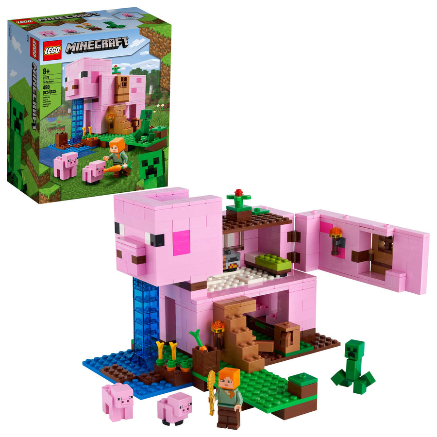 LEGO Minecraft The Pig House 21170 Minecraft Toy Featuring Alex, a Creeper and a House Shaped Like a Giant Pig, New 2021 (490 Pieces)