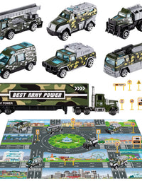 TEMI Diecast Engineering Construction Vehicle Toy Set w/ Play Mat,Truck Carrier,Forklift,Bulldozer,Excavator,Mixer,Dump Truck, Alloy Metal Car Toys Set for 3 4 5 6 Years Old Toddlers Kids Boys & Girls
