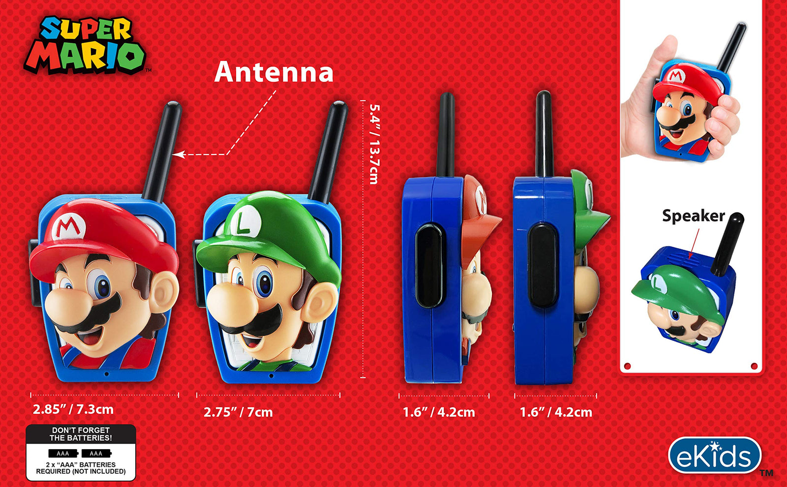 Super Mario Bros Walkie Talkies Kids Toys, Long Range, Two Way Static Free Handheld Radios, Designed for Indoor or Outdoor Games for Kids Aged 3 and Up