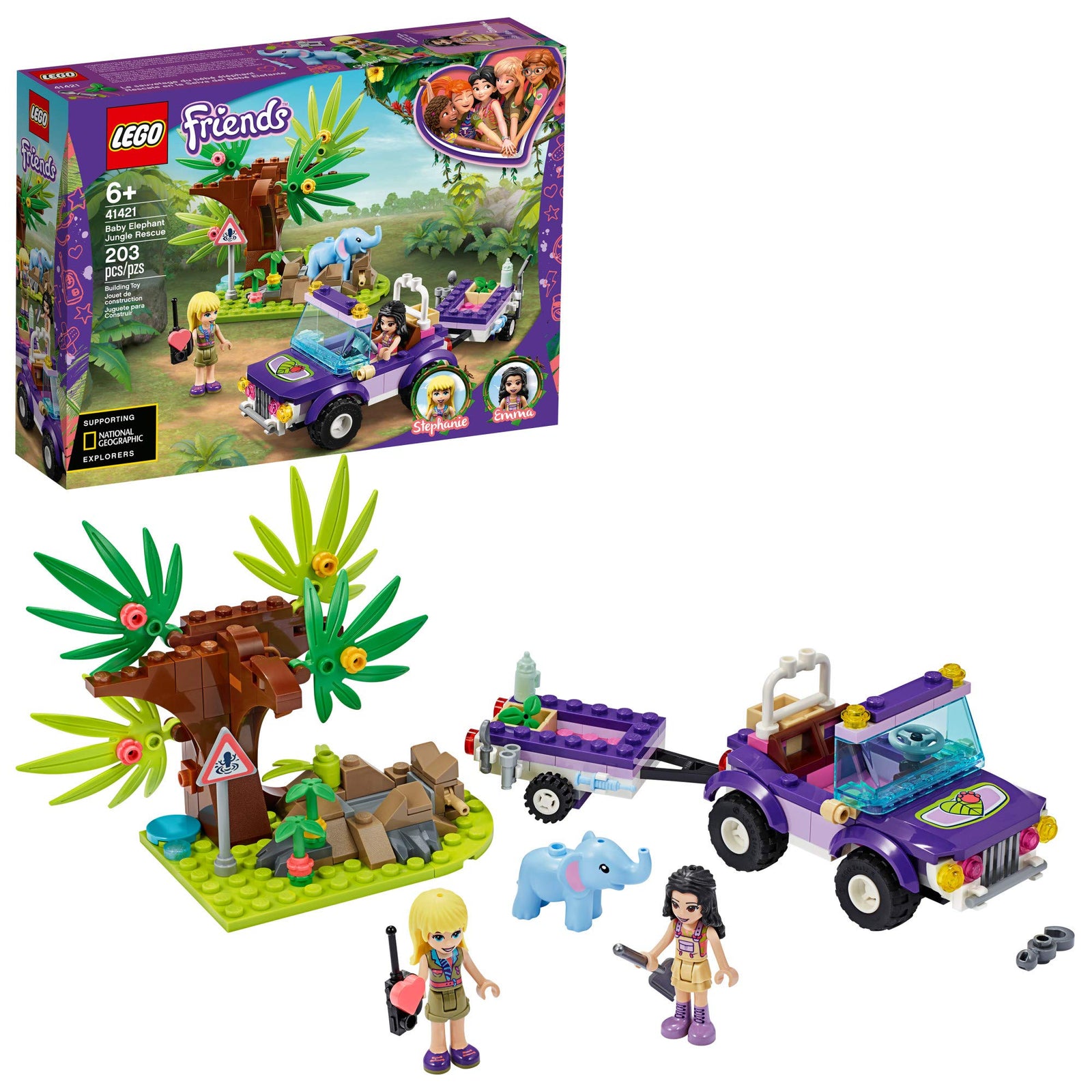 LEGO Friends Baby Elephant Jungle Rescue 41421 Adventure Building Kit; Animal Rescue Playset That Comes with a Toy Truck and Trailer, Plus Friends Emma and Stephanie (203 Pieces)