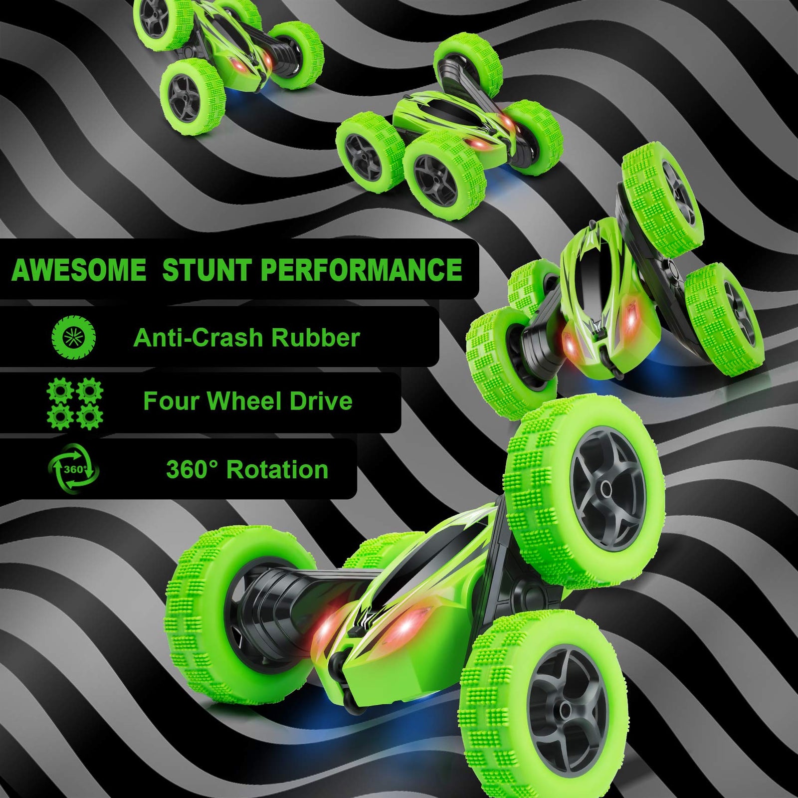 Remote Control Car, ORRENTE RC Cars Stunt Car Toy, 4WD 2.4Ghz Double Sided 360° Rotating RC Car with Headlights, Kids Xmas Toy Cars for Boys/Girls (Green)