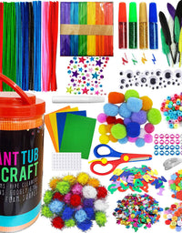 MOISO Mega Kids Crafts and Art Supplies Jar Kit - 550+ Piece Set - Make Bracelets and Necklaces - Plus Glitter Glue, Construction Paper, Colored Popsicle Sticks, Google Eyes, Pipe Cleaners
