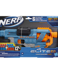 NERF Elite 2.0 Commander RD-6 Blaster, 12 Official Darts, 6-Dart Rotating Drum, Tactical Rails, Barrel and Stock Attachment Points
