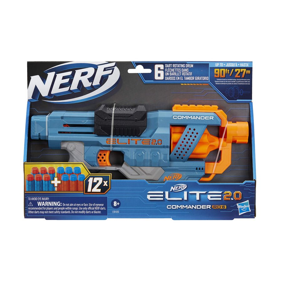 NERF Elite 2.0 Commander RD-6 Blaster, 12 Official Darts, 6-Dart Rotating Drum, Tactical Rails, Barrel and Stock Attachment Points