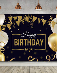 Happy Birthday Backdrop Banner Extra Large Black and Gold Sign Poster for Men Women Birthday Anniversary Party Photo Booth Backdrop Background Banner Decoration Supplies
