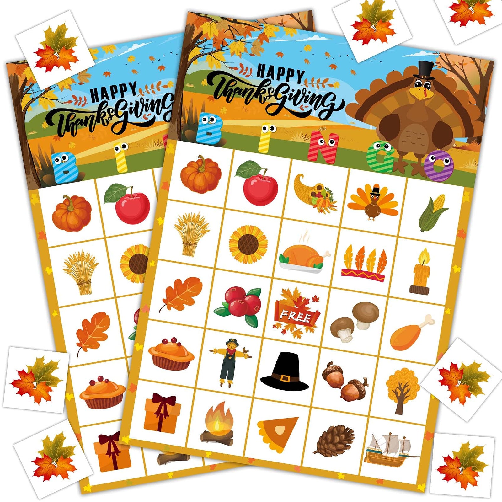 MISS FANTASY Thanksgiving Bingo Game for Kids Turkey Bingo Fall Bingo Game Cards for 24 Players Thanksgiving Party School Classroom Family Activities Thanksgivings Party Favors