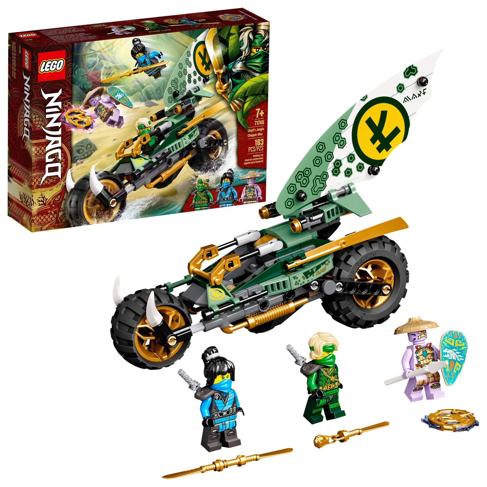 LEGO NINJAGO Lloyd’s Jungle Chopper Bike 71745 Building Kit; Ninja Bike Toy Featuring NINJAGO Lloyd and NYA Minifigures, New 2021 (183 Pieces); Top Toy for Kids Who Love Action-Packed Creative Play
