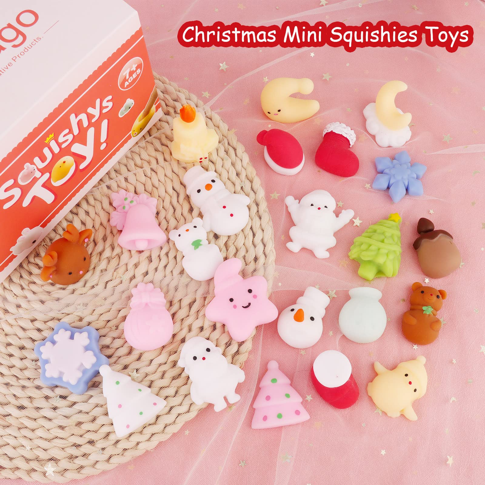 Satkago Squishies Mini Mochi Squishies Toy, 25 Pcs Mini Squishys Toys Cute Stress Reliever Toys Funny Fidget Toys Birthday Gift Party Favors for Kids