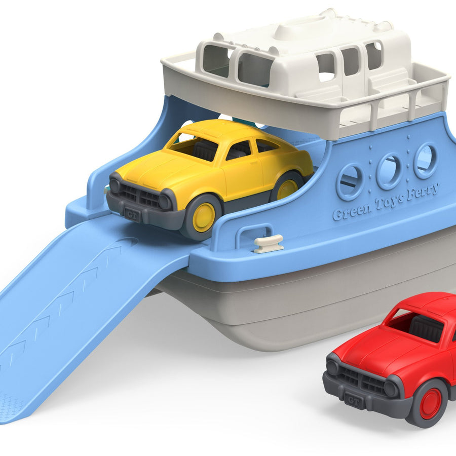 Green Toys Ferry Boat with Mini Cars Bathtub Toy, Blue/White, Standard