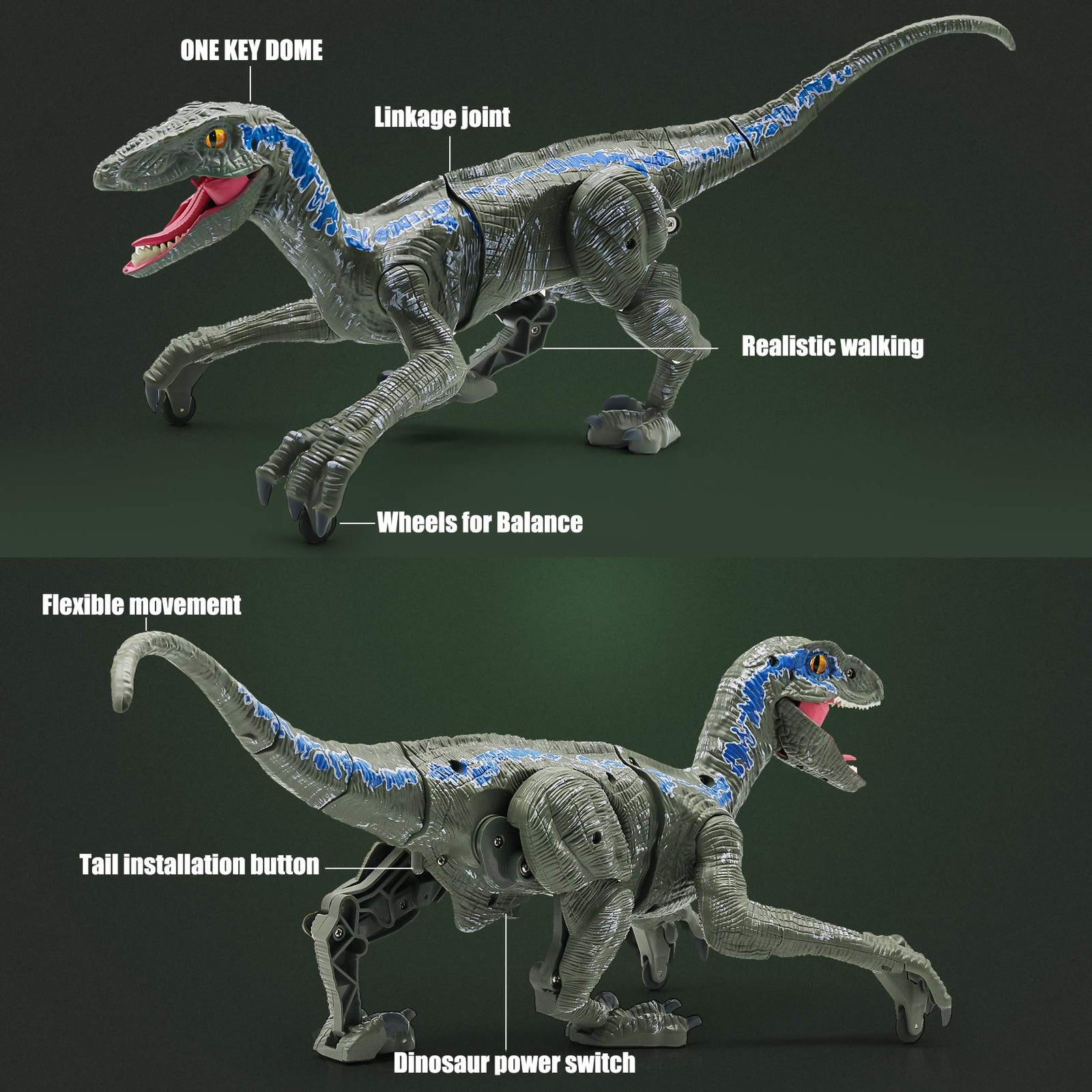 Hot Bee Remote Control Dinosaur Toys, Walking Robot Dinosaur w/ LED Light Up & Roaring 2.4Ghz Simulation Velociraptor RC Dinosaur Toys for Kids 4 5 6 7 8-12 Years Old Boys