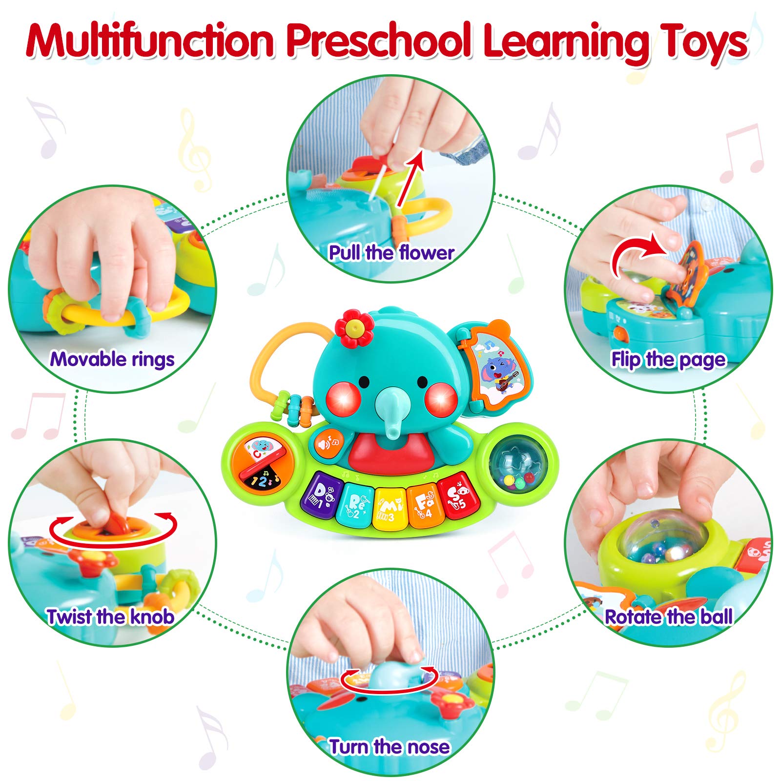 Baby Piano Toy 6 to 12 Months Elephant Light Up Music Baby Toys for 6 9 12 18 Months Early Learning Educational Piano Keyboard Infant Toys Baby Girl Piano Toy Gift Toy for 1 year old Boys Girls