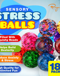 Stress Ball Set - 18 Pack - Stress Balls Fidget Toys for Kids and Adults - Sensory Ball, Squishy Balls with Colorful Water Beads,Anxiety Relief Calming Tool - Fidget Stress Toys for Autism & ADD/ADHD

