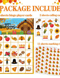 MISS FANTASY Thanksgiving Bingo Game for Kids Turkey Bingo Fall Bingo Game Cards for 24 Players Thanksgiving Party School Classroom Family Activities Thanksgivings Party Favors
