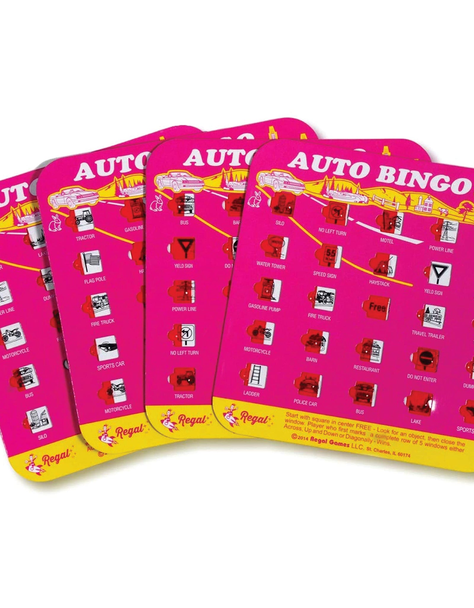Regal Games Original Assorted Auto and Interstate Travel Bingo Set, Bingo Cards Great for Family Vacations, Car Rides, and Road Trips, Multi Color, 4 Pack