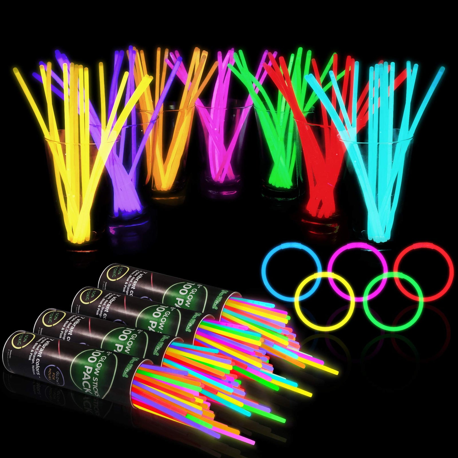 400 Glow Sticks Bulk Party Supplies - Glow in The Dark Fun Party Favors Pack with 8" Glowsticks and Connectors for Bracelets and Necklaces for Kids and Adults