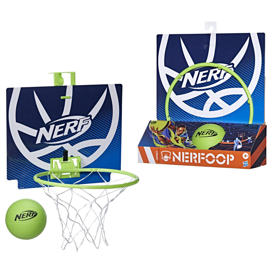 NERF Nerfoop -- The Classic Mini Foam Basketball and Hoop -- Hooks On Doors -- Indoor and Outdoor Play -- A Favorite Since 1972 , Blue