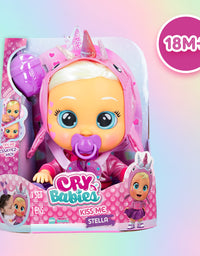 Cry Babies Kiss Me Stella - 12" Baby Doll | Deluxe Blushing Cheeks Feature | Shimmery Changeable Outfit with Bonus Baby Bottle
