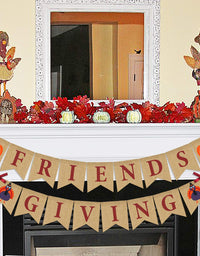 Friendsgiving Banner Burlap | Thanksgiving Decorations | ThanksGiving Burlap Banner | Rustic Thanksgiving Friends Giving Turkey Pumpkin Bunting | Thanksgiving Party Supplies Fireplace Mantle Decor
