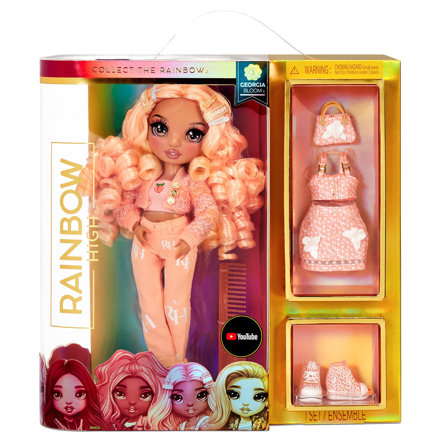 Rainbow High Series 3 Georgia Bloom Fashion Doll – Peach (Light Orange) with 2 Designer Outfits to Mix & Match Accessories, Gift for Kids and Collectors, Toys for Kids Ages 6 7 8+ to 12 Years Old