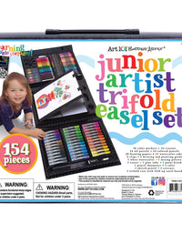 Art 101 USA Budding Artist 154 Pc Junior Artist Trifold Easel Art Set, Includes markers, crayons, oil pastels, watercolor paints, and colored pencils, Case includes pop up easel, Portable Art Studio , White
